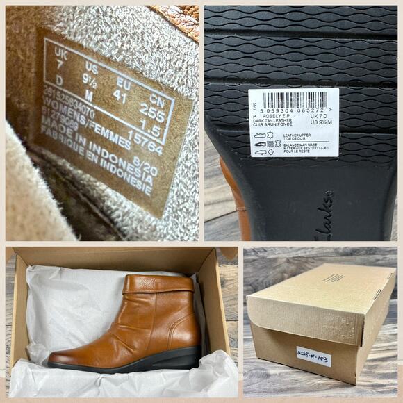 NEW Unstructured by Clarks 9.5M Rosely Zip Dark Tan Leather Ruched Ankle Boots - Picture 12 of 12